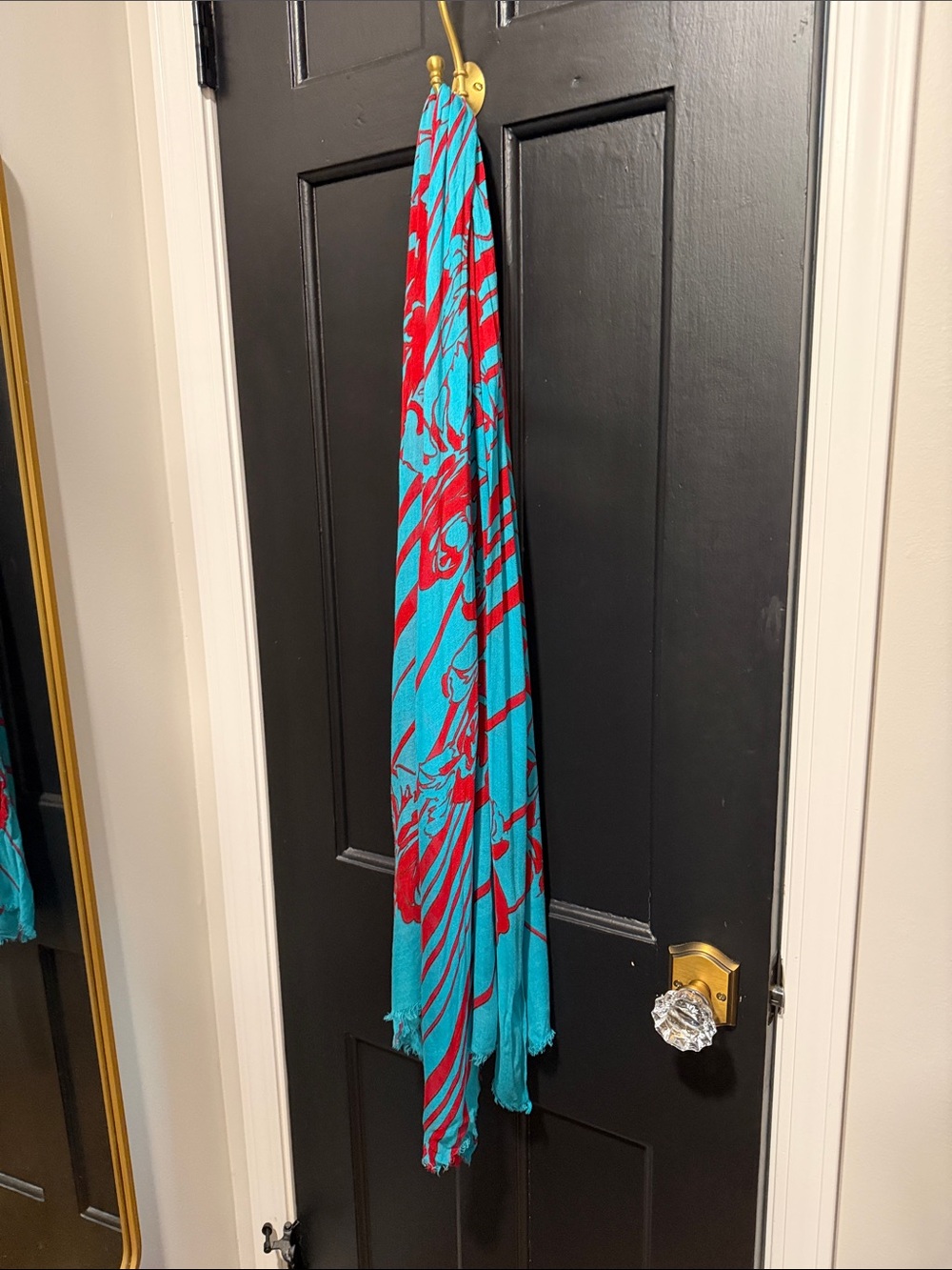 Talbots Turquoise and Red Floral-Stripe Wrap Scarf